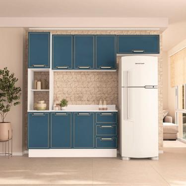 Imagem de Cozinha Compacta 250096 4 Peças Amara Branco Azul Politorno Móveis