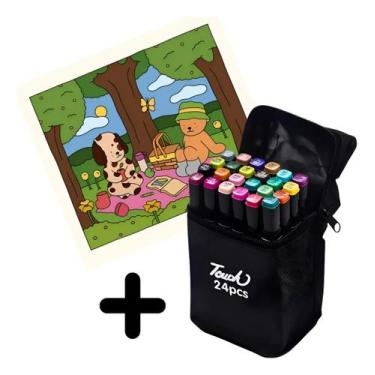 Imagem de Kit Livro Colorir + 24 Canetinhas Touch Colorida - GENERICA