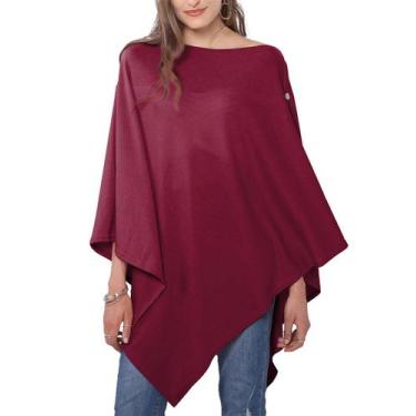 Imagem de Poncho feminino de malha vermelha Shawl Wrap MissShorthair 100 cm