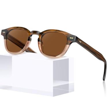 Imagem de CARFIA Óculos de sol retrô de acetato para homens com proteção UV polarizada, óculos escuros quadrados para dirigir, 4. Lente marrom com armação gradiente listrada marrom, One Size