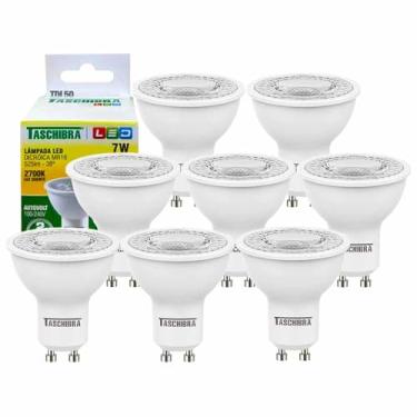 Imagem de Kit 8 Lâmpada Led Dicróica 7w Gu10 Taschibra Mr16 Luz 2700k