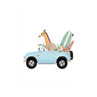 Imagem de Arte De Parede De Animais Para Quarto Infantil Em Lona, Girafa, Elefan