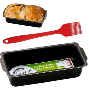 Imagem de Forma Assadeira De Pão Retangular Antiaderente 1,3L + Pincel