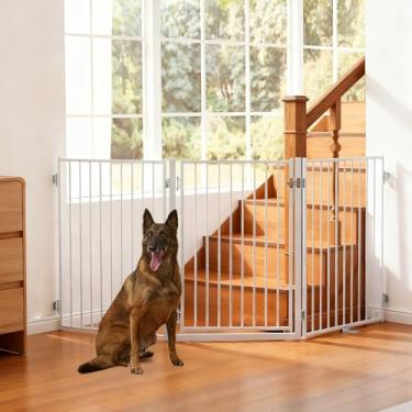 Imagem de No Pawblems Portão livre para cães com porta, cerca dobrável para cães de 91 cm de altura para ambientes internos e externos, portão extra largo para filhotes de até 188 cm para escadas, corredores