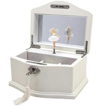 Imagem de Lihou PapaQ Caixa de joias de bailarina musical branca para meninas e mulheres - Caixa de música infantil com bailarina giratória, espelho e cadeado, presentes para Natal, aniversário, dia dos