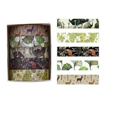 Imagem de Conjunto de adesivos Washi com 5 rolos de 2 metros, adesivos decorativos para artes faça-você-mesmo artesanato material de diário scrapbook cartão embrulho