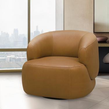 Imagem de Poltrona Decorativa Verona Sala De Estar Base Giratória Em Aço Couro Caramelo G88 - Gran Belo