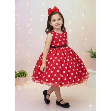 Imagem de Vestido Infantil Minnie Vermelho com Bolinhas Brancas para Festas Luxo