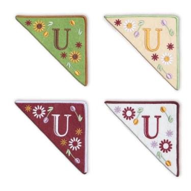 Imagem de TenDawn Marca de canto bordada personalizada, pacote com 4, canto de marcador de página de feltro inicial, presente para amantes de livros