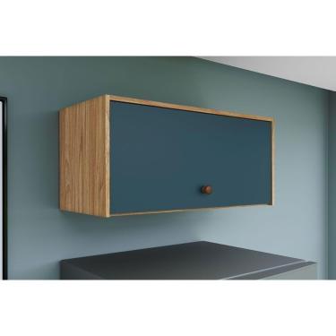 Imagem de Armário De Cozinha Modulado Torino C- 1 Porta Basculante 70cm Mel-petroleo - Movelbento