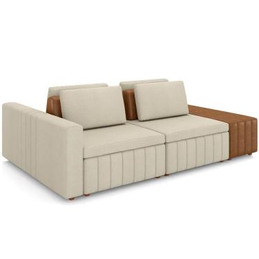 Imagem de Sofá Ilha Com Puff Para Sala Living 285cm Amber M03 Linho Cru Couríssimo Whisky - Lyam Decor