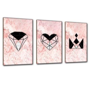 Imagem de Kit Placas Quadros Decorativos 3 Pçs Mdf 20x30 Rosa Formas 