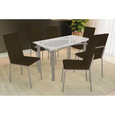 Imagem de Conjunto: Mesa Sala Jantar Elba C- Tampo De Vidro 120cm E 4 Cadeiras Amsterdã Niquel - Courano Marrom - Kappesberg