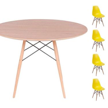 Imagem de Conjunto Mesa Eames Freijó 120cm + 4 Cadeiras Amarela
