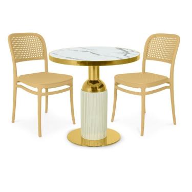 Imagem de Conjunto Mesa De Jantar Redonda Imperial 70cm Branca Com 2 Cadeiras Roma - Nude