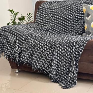 Imagem de Manta para Sofá King Gigante 300 x 180 100% Algodão Protetor e Decorativo – Conforto e Elegância para Sua Sala (King Pontilhada Preto e Cru)