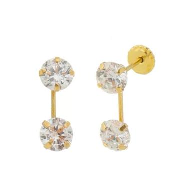 Imagem de Brinco De Ouro 18k 750 Grace Kelly Com Zirconias 4mm Branca - ZELLO JO