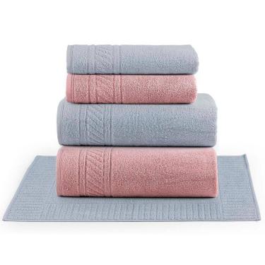 Imagem de Jogo de Banho Lummi Toalhas Macias 100% Algodão Fio Penteado 5 Peças Rosa e Cinza