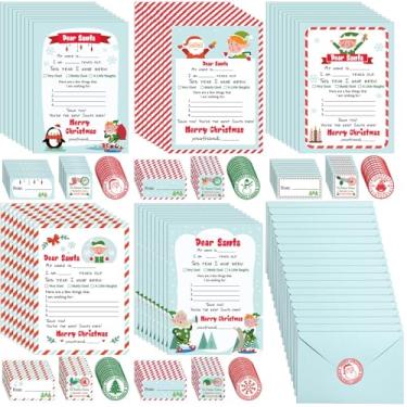 Imagem de Kit carta para o Papai Noel, 225 peças, cartões de Natal, elfos, papel de carta de Natal, papelaria com envelopes, carimbos, adesivos, cartas oficiais para Papai Noel, kit de escrita para artigos de