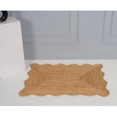 Imagem de NAMASTE VINTAGE Tapete de juta natural, retângulo de borda recortada, design trançado à mão, estilo rústico, tapete de piso interno