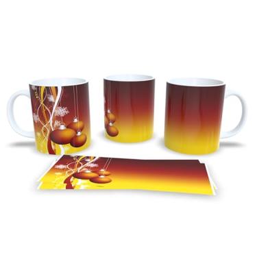 Imagem de Caneca de Cerâmica com Estampa Natalina, Decoração Dourada com Bolas e Estrelas, 300ml (9)