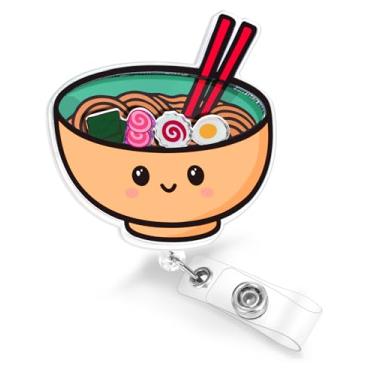 Imagem de Plifal Clipe de suporte de carretel de crachá - Lindo macarrão ramen retrátil para crachá de identidade com clipe jacaré, enfermeira, escritório, médico, acessórios para estudantes, presentes