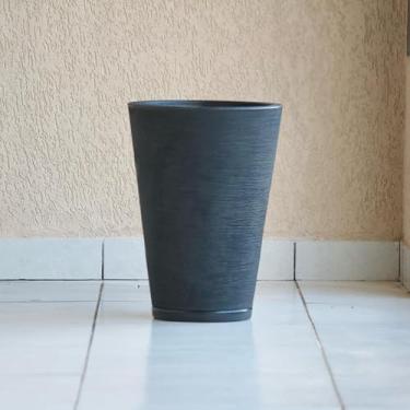 Imagem de Vaso de Planta Grande Decoração Jardim Sala Escritório Coluna Cone Redonda 49x35 com Prato em Polietileno (Preto)