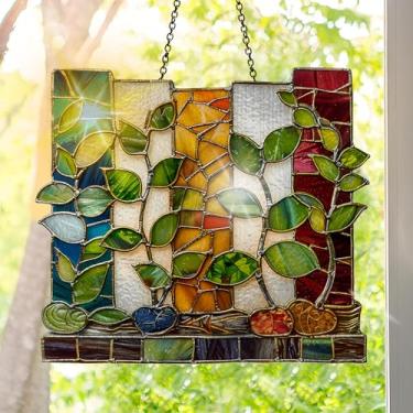 Imagem de Apanhador solar de acrílico colorido, decoração de janela para pendurar livros com design de vitral impresso, apanhador de sol, arte de parede de arco-íris, ornamentos de Natal para uso interno e