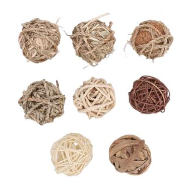 Imagem de HEEPDD 8 Peças de Bolas de Brinquedo para Mastigar Coelho, Brinquedos para Mastigar Grama Tecidos à Mão para Pequenos Animais Com Algas Marinhas, Casca de Milho de Vime, para Coelhos,