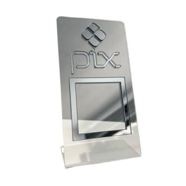 Imagem de Placa Display Pix C/Base Mesa Balcão Pagamento Qr Corde Acrilico(PRETO FUNDO TRANSPARENTE)
