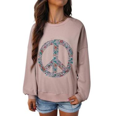 Imagem de Moletom feminino KevaMolly Floral Peace Symbol de manga comprida GG
