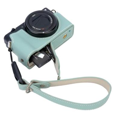 Imagem de Bowan Capa para câmera ZV-1, capa de couro legítimo feita à mão para Sony ZV-1, versão de abertura inferior + alça de mão (verde menta)