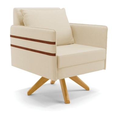 Imagem de Poltrona Giratória Mari Linho Base De Madeira Ma30 A19 Bege