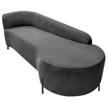 Imagem de Divã Recamier Orgânico França 220cm Lado Dir Pés Metal Preto Linho Cor Cinza Escuro