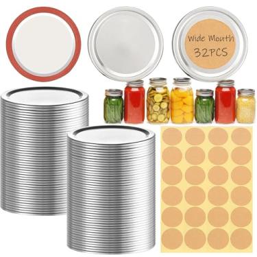 Imagem de 32 peças de tampas de conserva à prova de ferrugem, boca larga, tampas de pote de vidro de boca larga para bolas ou Kerr, tampas de frascos de vidro de boca grande