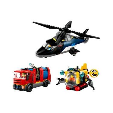 Imagem de LEGO® City - Helicóptero, caminhão de bombeiros e submarino