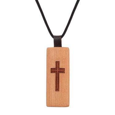 Imagem de Rofusn Colar bíblico com NFC para homens e mulheres: pingente de cruz de anjo de madeira, escritura diária, joia de fé religiosa cristã para inspiração de oração, standard, Madeira, Sem Pedra Preciosa