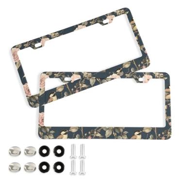 Imagem de SEHANY Molduras de placa de licença de flores florais coloridas, capas de moldura de placa de carro de alumínio à prova de ferrugem com orifícios elípticos e parafusos serve para veículos padrão dos