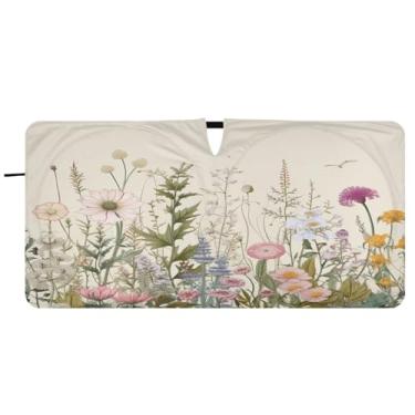 Imagem de Blueangle Guarda-sol para para-brisa com flor de erva - 149,9 cm x 76,2 cm dobrável para janela dianteira do carro bloqueia raios UV viseira de sol (335)