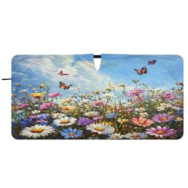 Imagem de Blueangle Persiana de para-brisa colorida lindas flores silvestres - 149.9 cm x 76.2 cm dobrável carro janela frontal bloqueios raios UV viseira de sol (608)