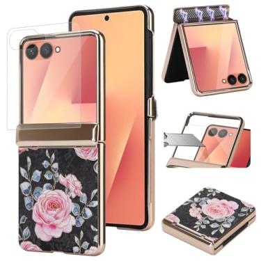 Imagem de AJDJTEN Capa para Samsung Galaxy Z Flip 7, protetor de tela integrado, protetor de dobradiça, capa de telefone de couro à prova de choque para mulheres e meninas preta