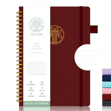 Imagem de Alltree Caderno de diário forrado, diário espiral para mulheres, A5 médio, caderno espiral de capa dura de couro com abas, laço para caneta, bolso, adesivos, 160 páginas, diário de trabalho, vinho (15