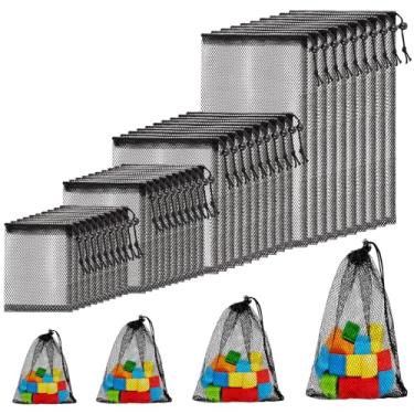 Imagem de Aemygo 40 bolsas de malha com cordão de tamanhos variados, bolsas de malha preta, bolsas de armazenamento de nylon portáteis para brinquedos de viagem, lavanderia, academia e itens pequenos (10 x 15
