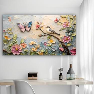 Imagem de Arte de parede em tela rústica de pássaro floral - Pôster sem moldura de 30,5 x 61 cm - Decoração de casa e escritório para sala de estar, quarto, cozinha e café