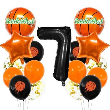 Imagem de Balão esportivo preto 7 anos, decoração esportiva de 7 anos, troféu de basquete 7 balões, decoração de festa de 7º aniversário de basquete, perfeito para festas temáticas, kits de balões de
