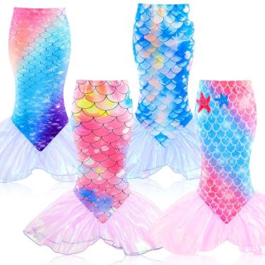 Imagem de Toulite 4 peças de cauda de sereia para lembrancinhas de festa, caudas de sereia para meninas, presentes de festa, Cor sonhadora, Size 5