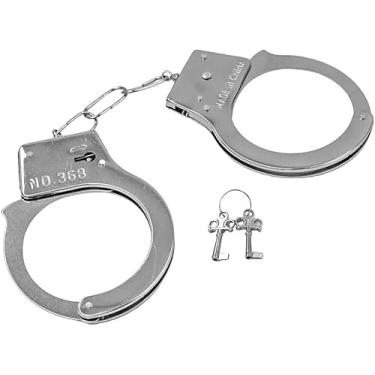 Imagem de Algemas de Metal Cromado c/Chave e Trava de Segurança – Adereço Ajustável para Fantasia de Policial, Ladrão e Festas Temáticas – Acessório Durável