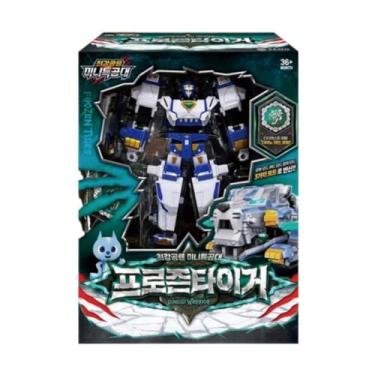 Imagem de Frozen Tiger Robot Figure – Dinoid Warrior Ice Saber & Shield Set, 3 Modes (Robot/Head/Combination), Poseable Mecha w/Metal Coin & Cards