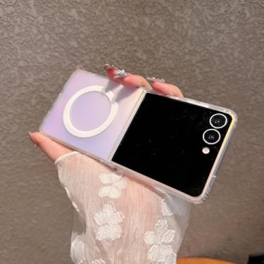 Imagem de GeeBerYo Capa magnética para Samsung Galaxy Z Flip 6/Flip 5 mulheres meninas, [compatível com MagSafe] [efeito de mudança de cor iridescente holográfico] Capa protetora fosca moderna, fina, fofa e