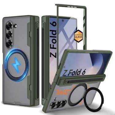 Imagem de Suporte magnético invisível giratório de 360° atualizado para Samsung Galaxy Z Fold 6, [compatível com MagSafe] [suporte de caneta S ][proteção de dobradiça][protetor de tela], capa de telefone de